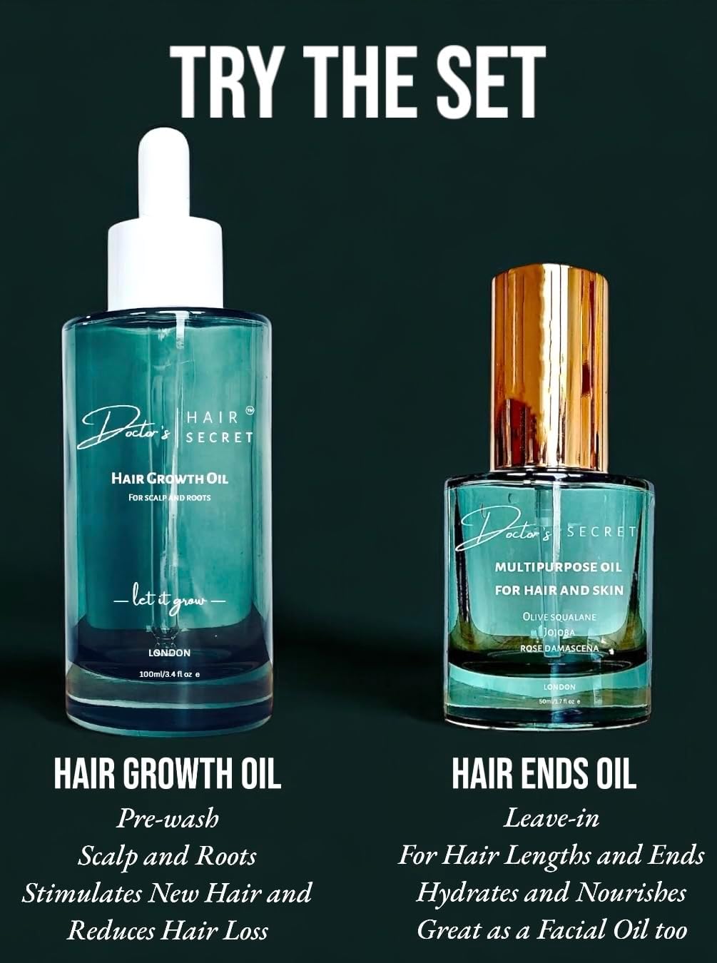 Doctor's Secret Squalane, Rose, Joboba Multipurpose Oil Hair, Face, Body - Leave-In Hair Oil Ends Conditioning Shine Facial Oil Vegan 100% Natural Nourishing Hydrating Glow Glass Skin & Hair