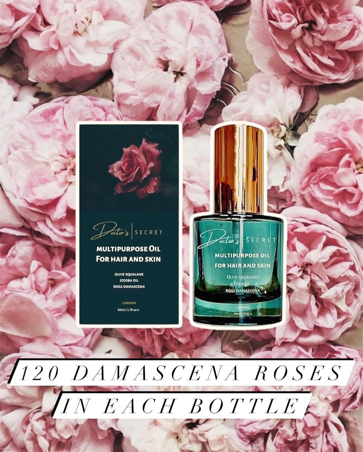 Doctor's Secret Squalane, Rose, Joboba Multipurpose Oil Hair, Face, Body - Leave-In Hair Oil Ends Conditioning Shine Facial Oil Vegan 100% Natural Nourishing Hydrating Glow Glass Skin & Hair