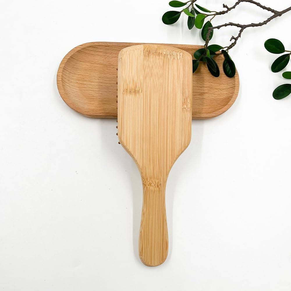 Doctor's Hair Secret Hair Brush Natural Wooden Bamboo Paddle Hairbrush Eco-Friendly with Cotton Travel Bag, Rounded Wooden Bristles To Reduce Tangling, Frizz, Hair Breakage For All Hair Types