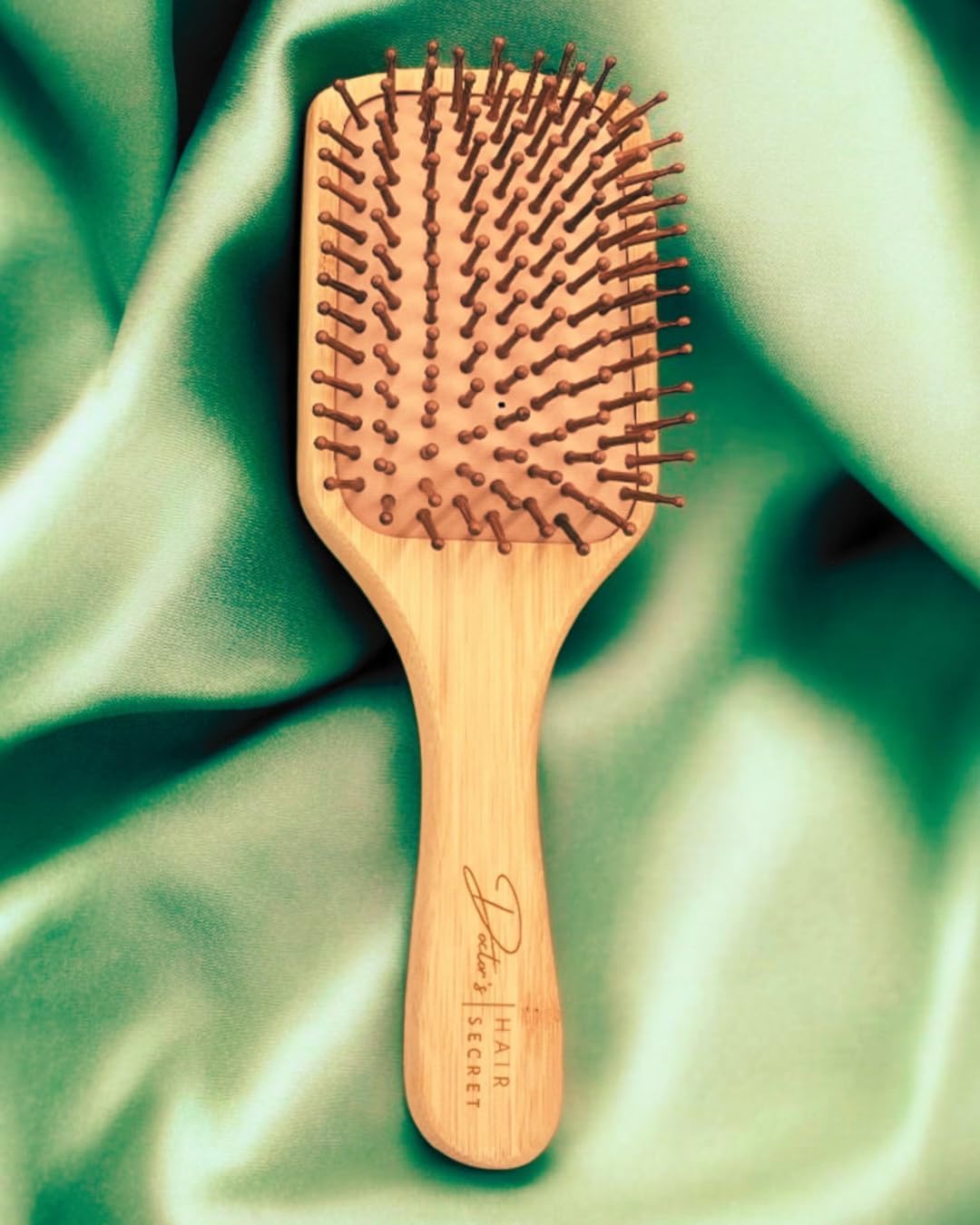 Doctor's Hair Secret Hair Brush Natural Wooden Bamboo Paddle Hairbrush Eco-Friendly with Cotton Travel Bag, Rounded Wooden Bristles To Reduce Tangling, Frizz, Hair Breakage For All Hair Types