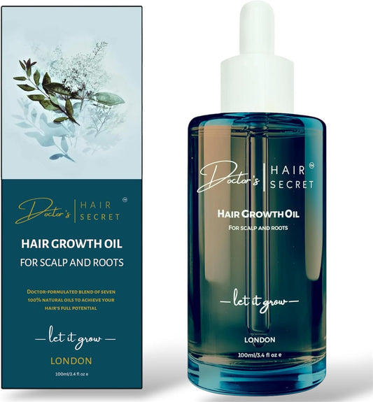 Doctor's Secret Hair Growth Oil with Rosemary, Castor, Lavender, Peppermint, Caffeine, Rosehip and Sweet Almond Oils. 100% Natural Vegan, Doctor Formulated For Thinning Hair (100ml)